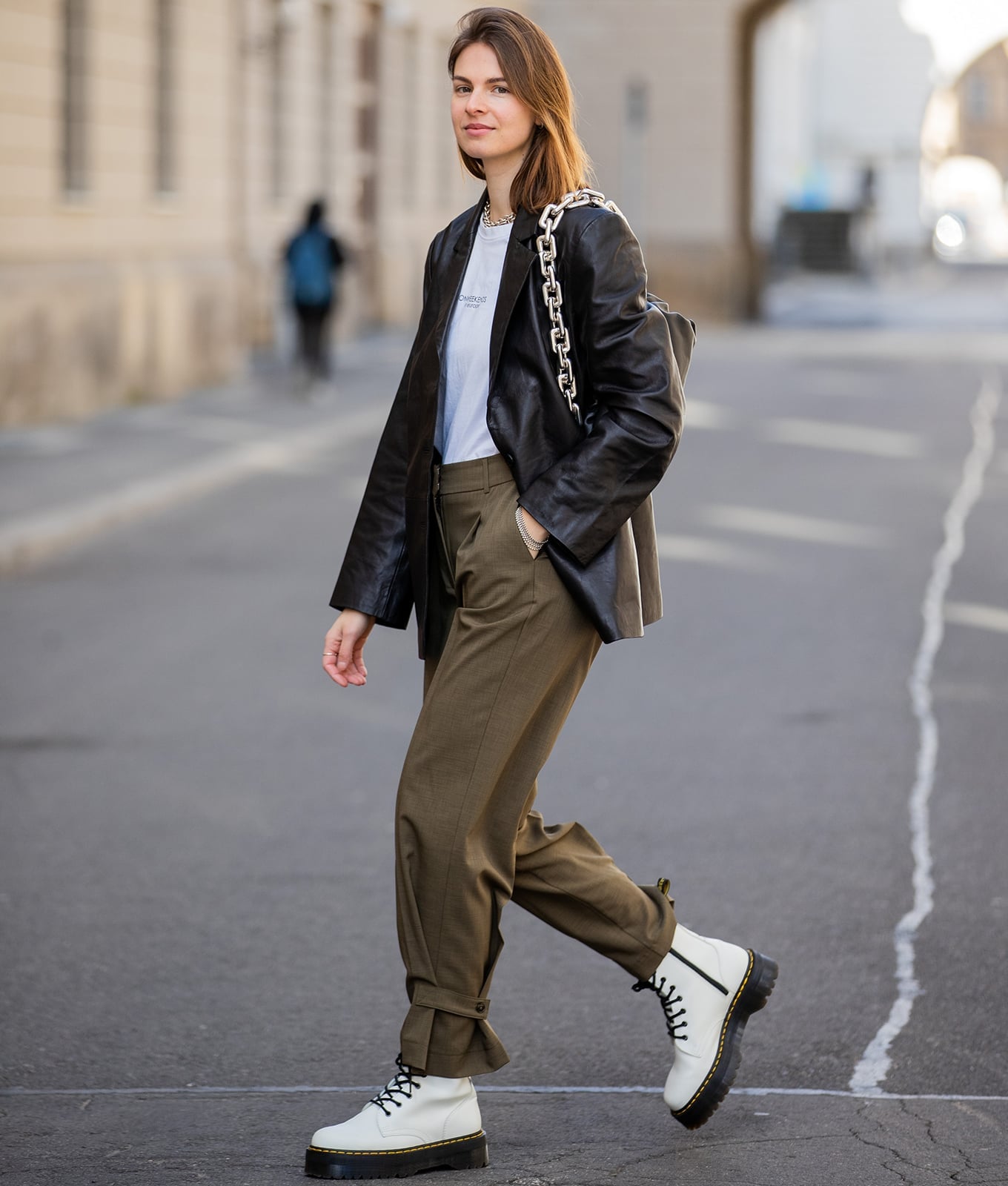 Oversized Blazer and White Boots Casual — Doc Martens Outfits