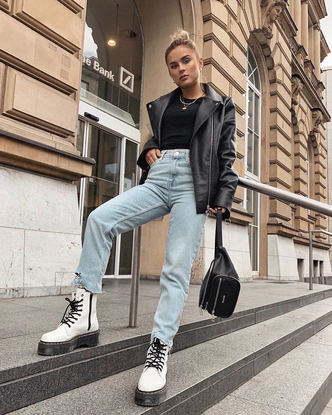 Oversized Leather Jacket and Straight-Leg Jeans — Doc Martens Outfits