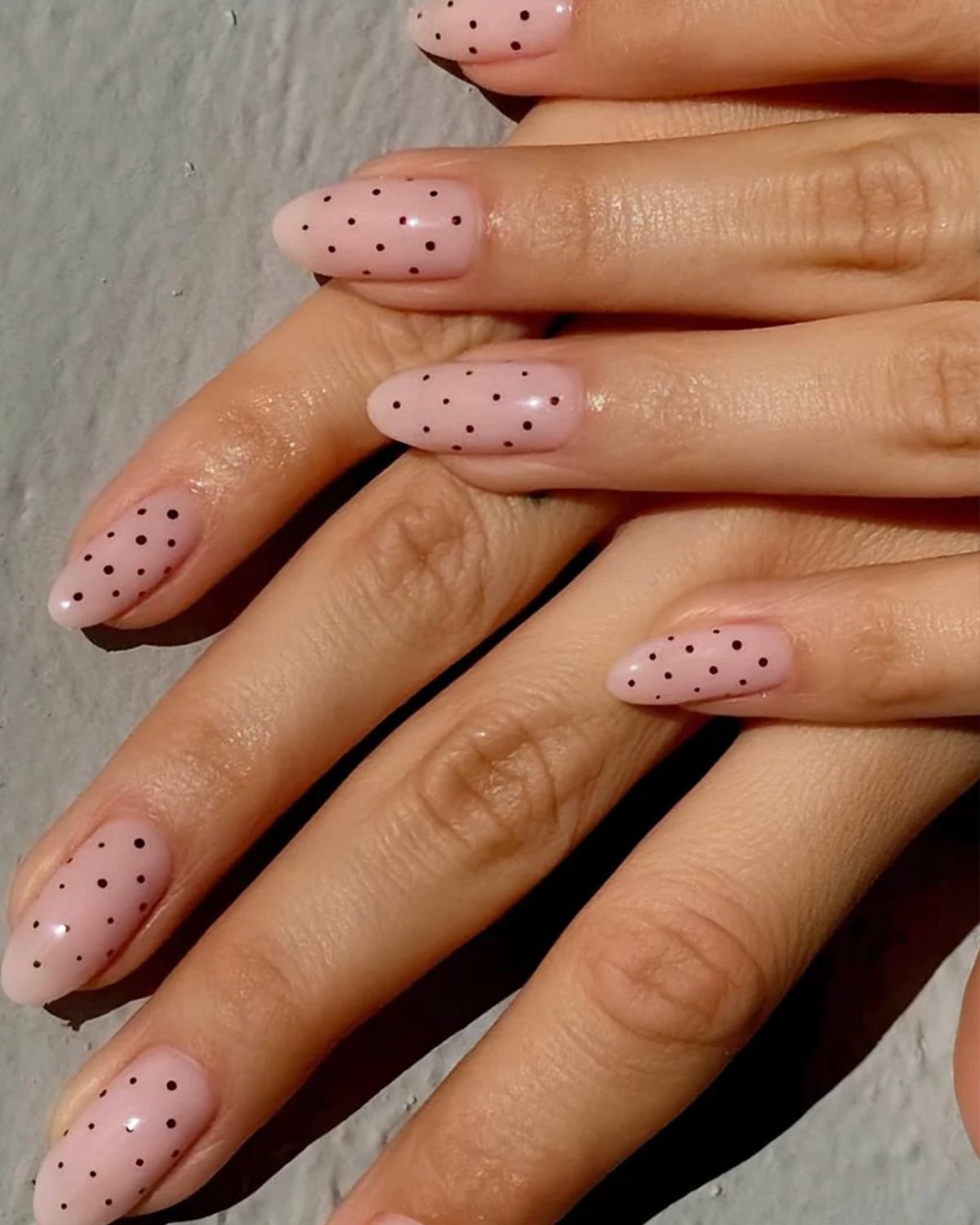 Short Almond Nude Black Dot Nails — Dots Nail Designs