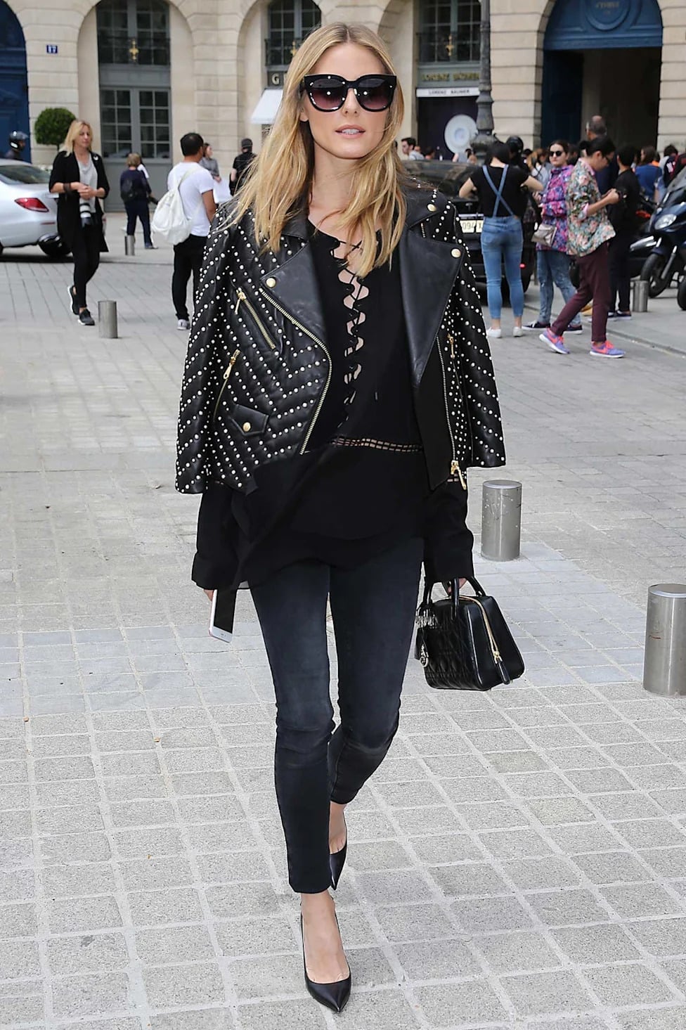 Studded Leather Moto Jacket with Skinny Jeans — Downtown Girl Outfits