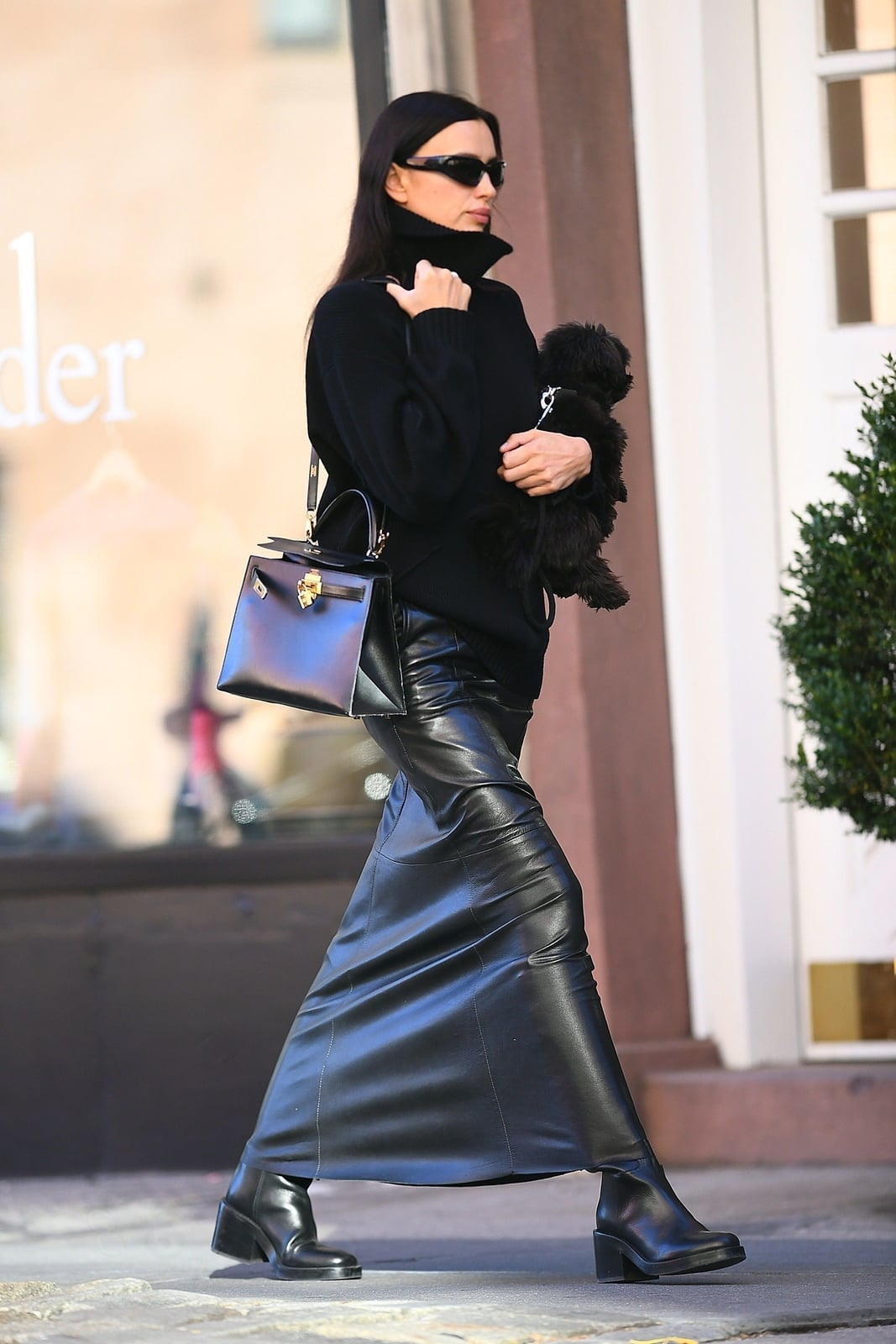 Long Black Leather Skirt with Turtleneck Sweater — Downtown Girl Outfits