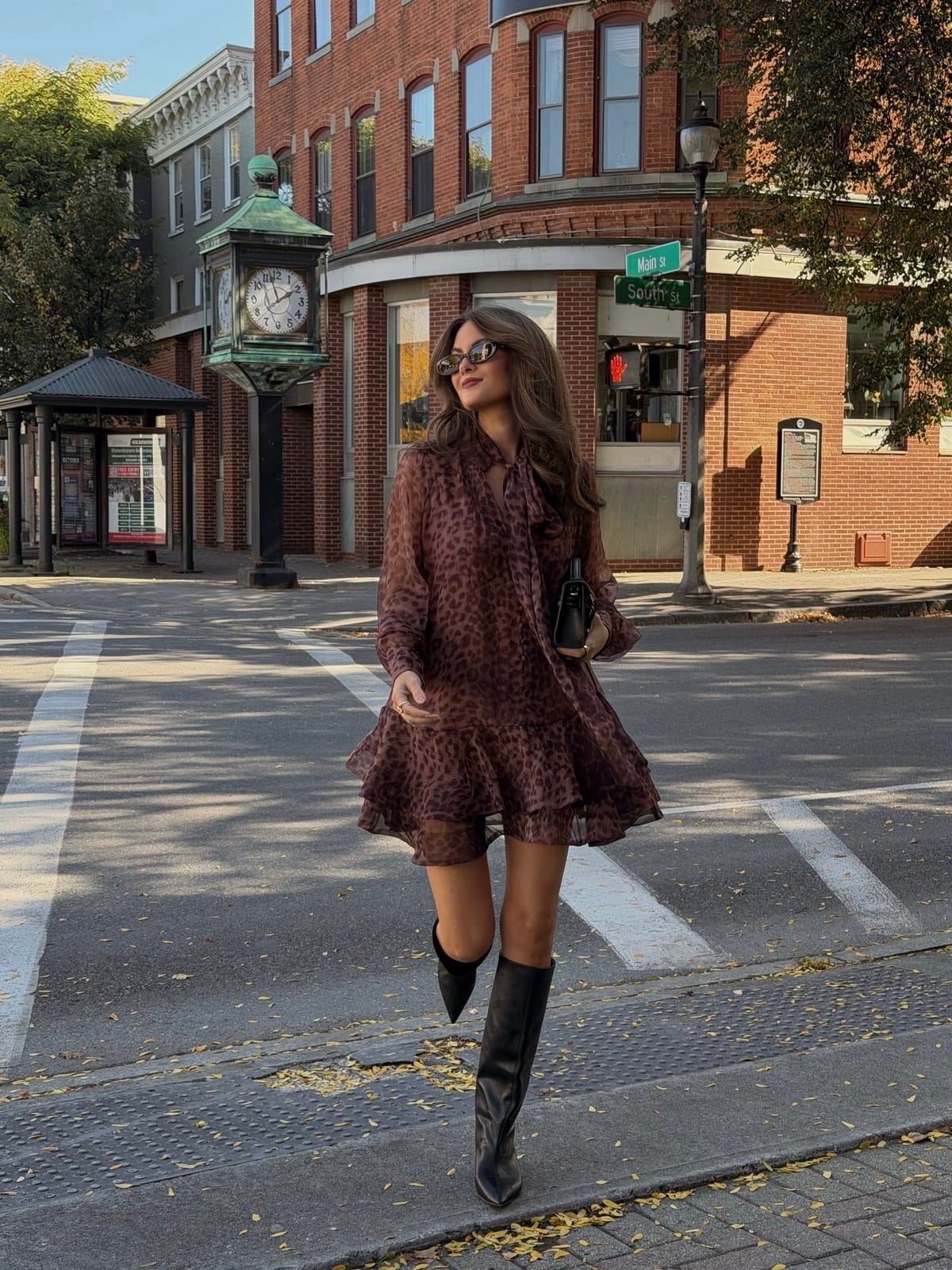 Animal Print Dress with Knee-High Boots — Downtown Girl Outfits