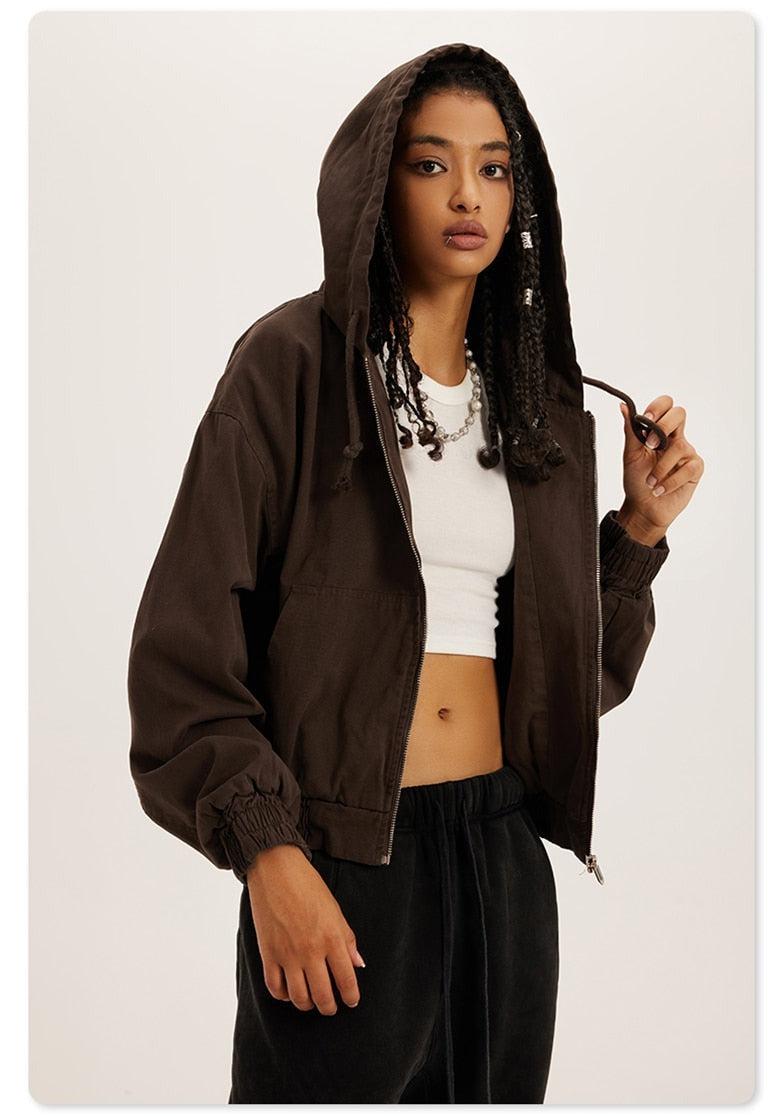 Brown Cropped Hoodie with Black Sweatpants — Downtown Girl Outfits