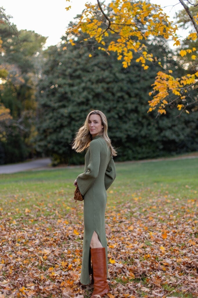 Fitted Knit Maxi Dress with Knee-High Boots — Dress and Boots