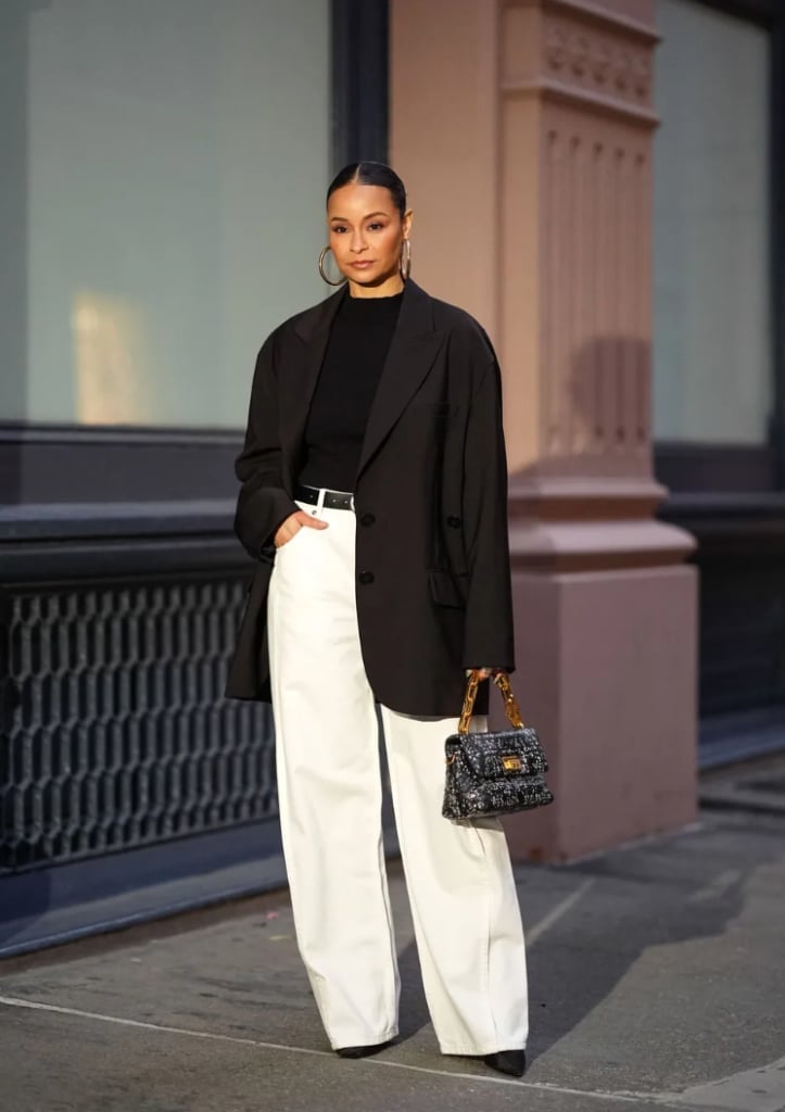 White Wide-Leg Trousers Black Crew Neck Top — Dress As Your Type