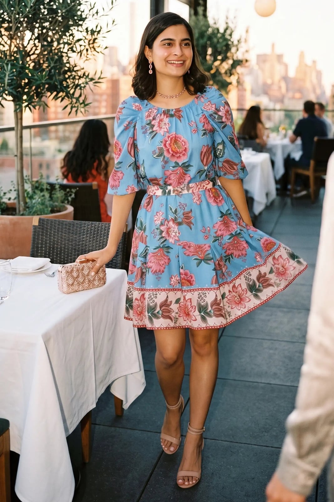 Blue Floral Print Dress with Puff Sleeves — Dress As Your Type