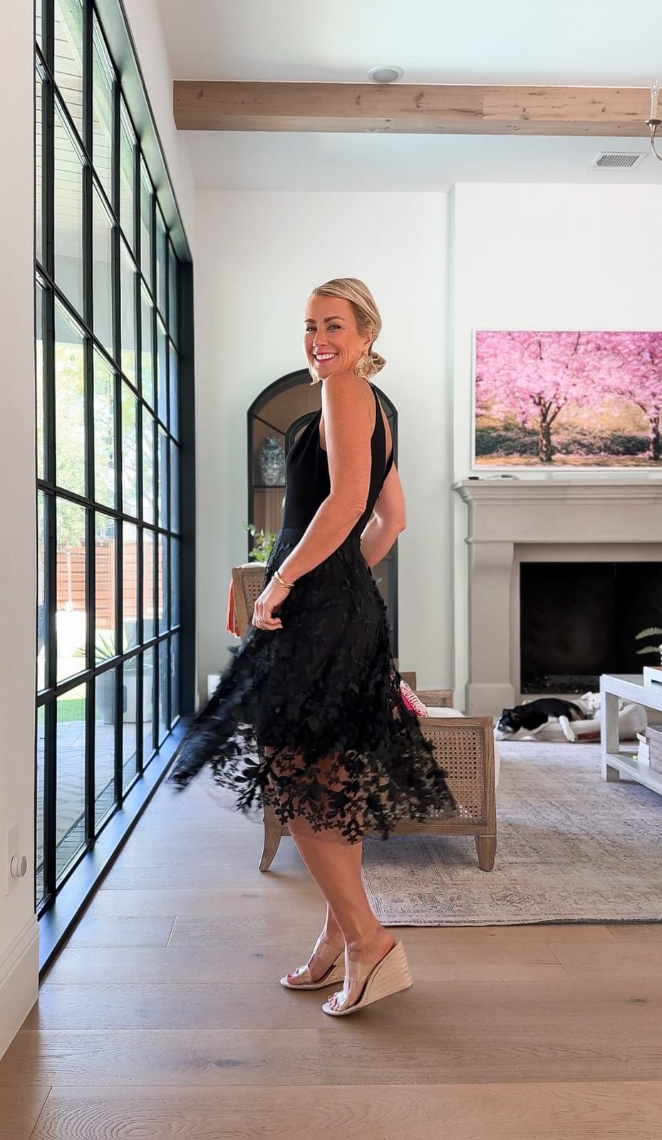 Black Fit-And-Flare Dress with Lace Overlay — Dress for Wedding Guest