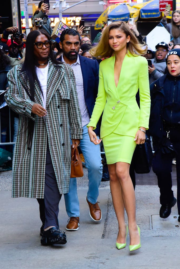 Neon Lime Green Blazer Dress With Pointed-Toe Pumps — Dress Like a Celebrity