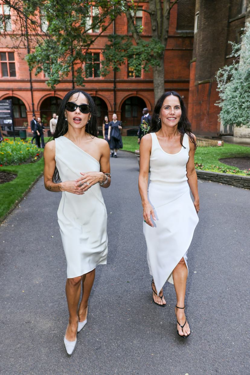 White Satin Asymmetrical Dress With Light Gray Pointed-Toe Heels — Dress Like a Celebrity