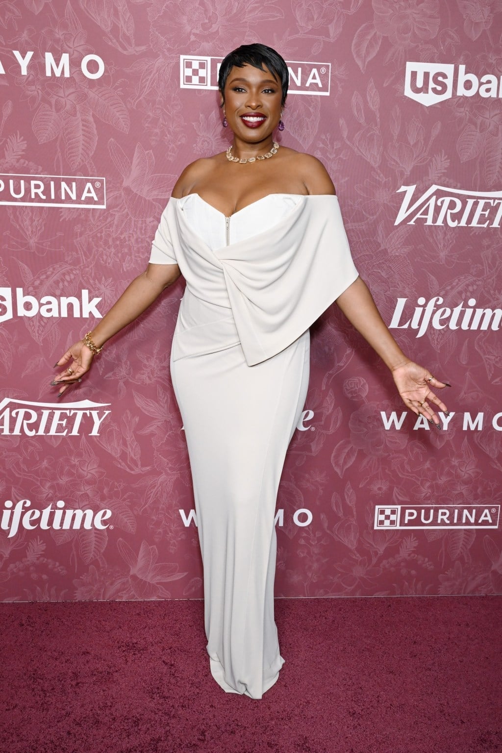 Ivory Off-the-Shoulder Draped Gown, Close-Up Take — Dress Like a Celebrity