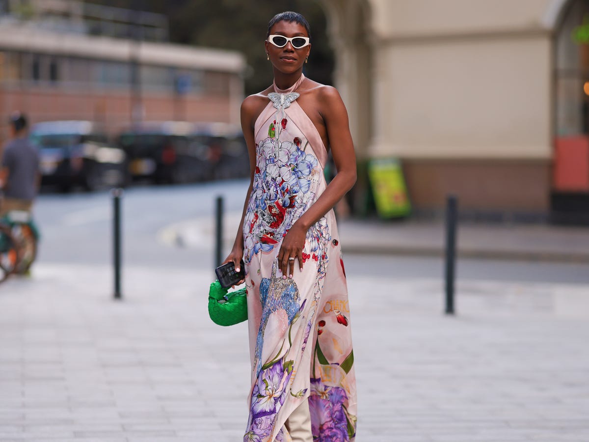 Flowing Halter Neck Maxi Dress with Bold Floral Print — Dress Up Day Ideas