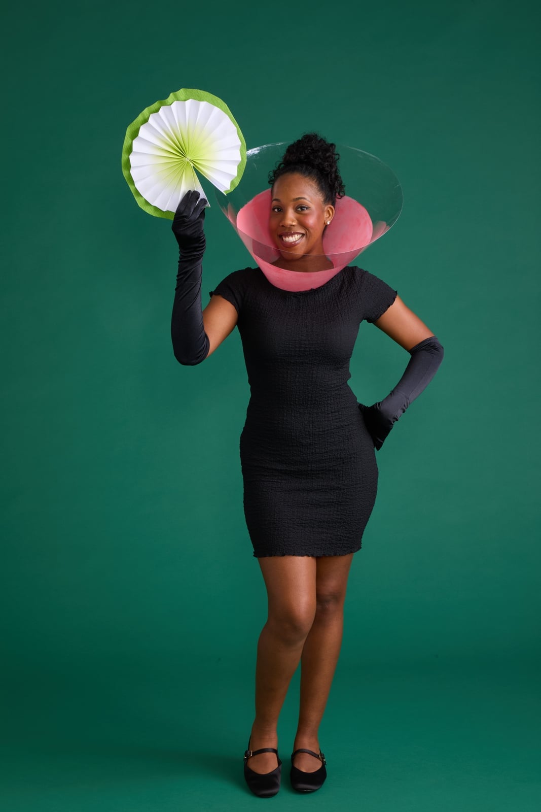 Black Textured Sheath Dress with Pink Collar and Long Gloves — Dress Up Day Ideas