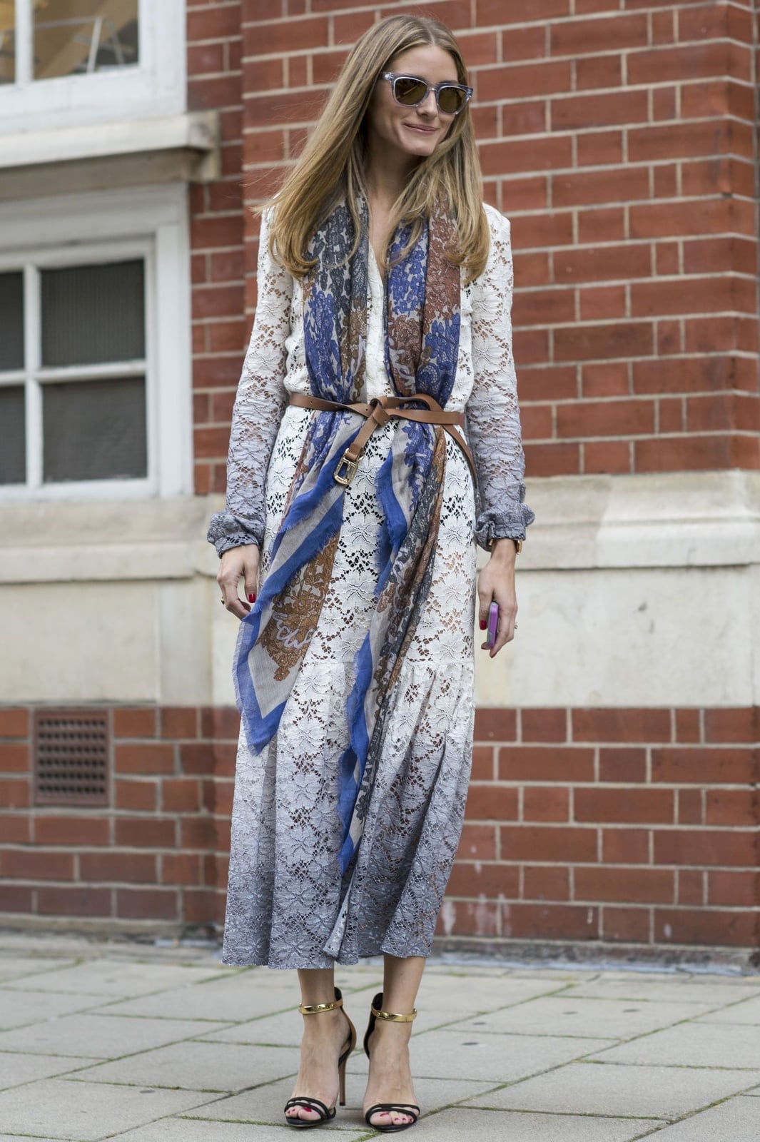 White Lace Dress with a Waist-Cinching Printed Scarf — Dress with Scarf
