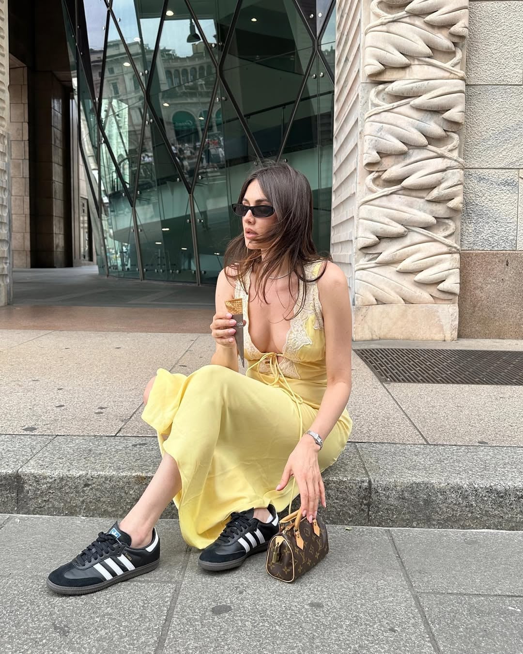 Silk Slip Dress and Black Adidas — Dress with Sneakers