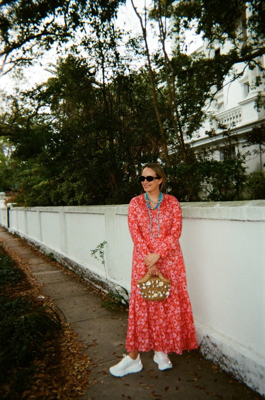 Floral Midi Dress and White Chunky Sneakers — Dress with Sneakers