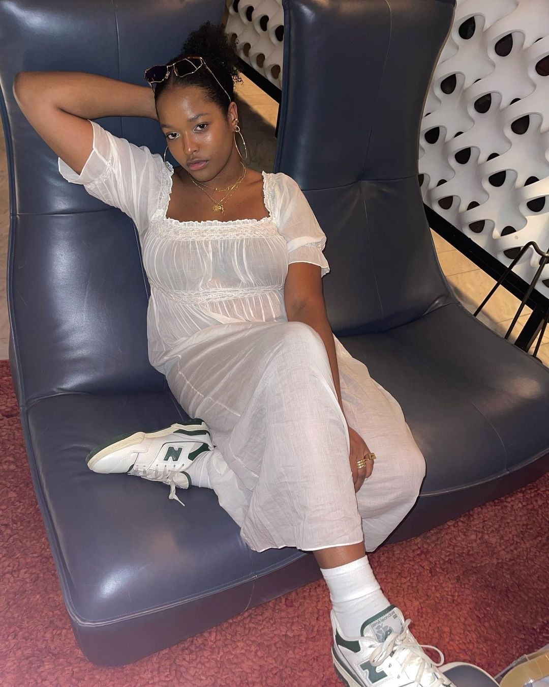 Gauze Midi Dress and Chunky Sneakers — Dress with Sneakers