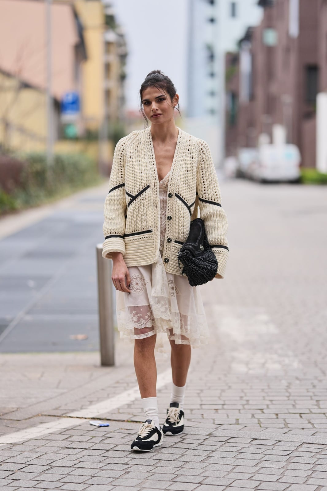 Slip Dress and Chunky Cardigan — Dress with Sneakers