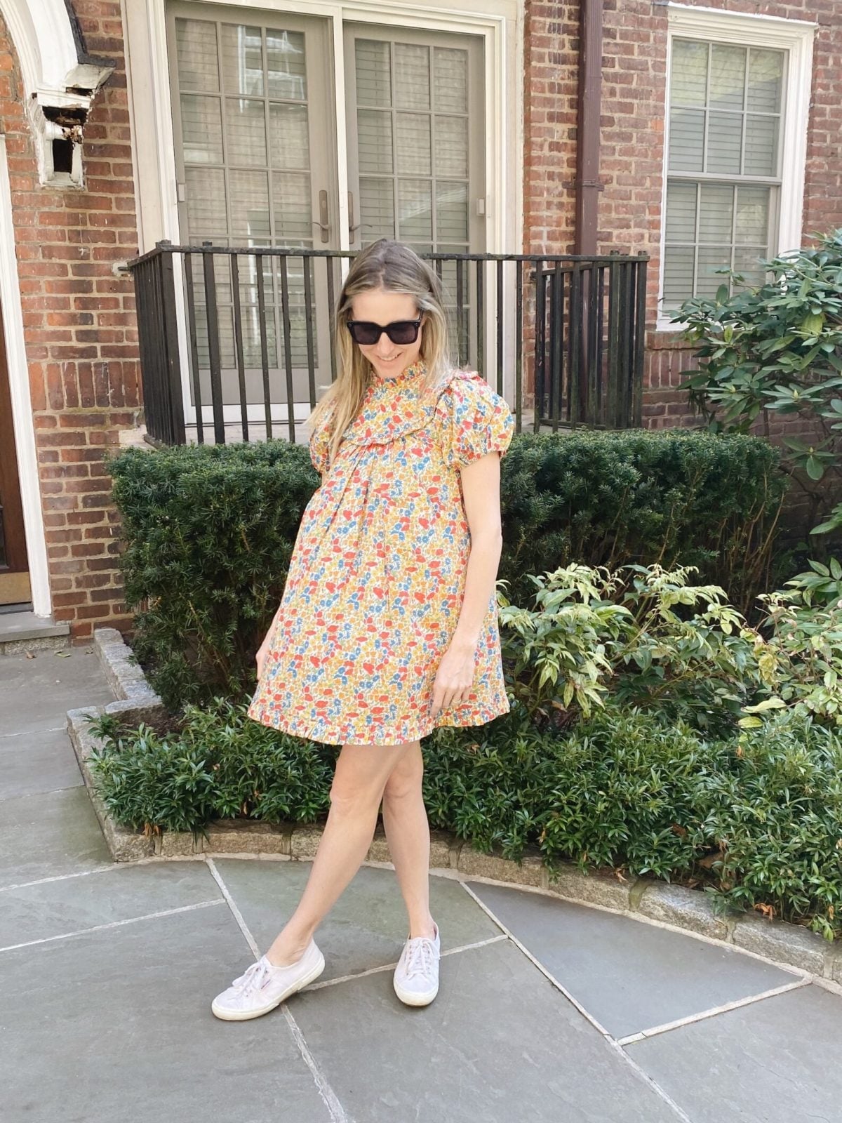 Floral Mini Dress with Sunglasses — Dress with Sneakers