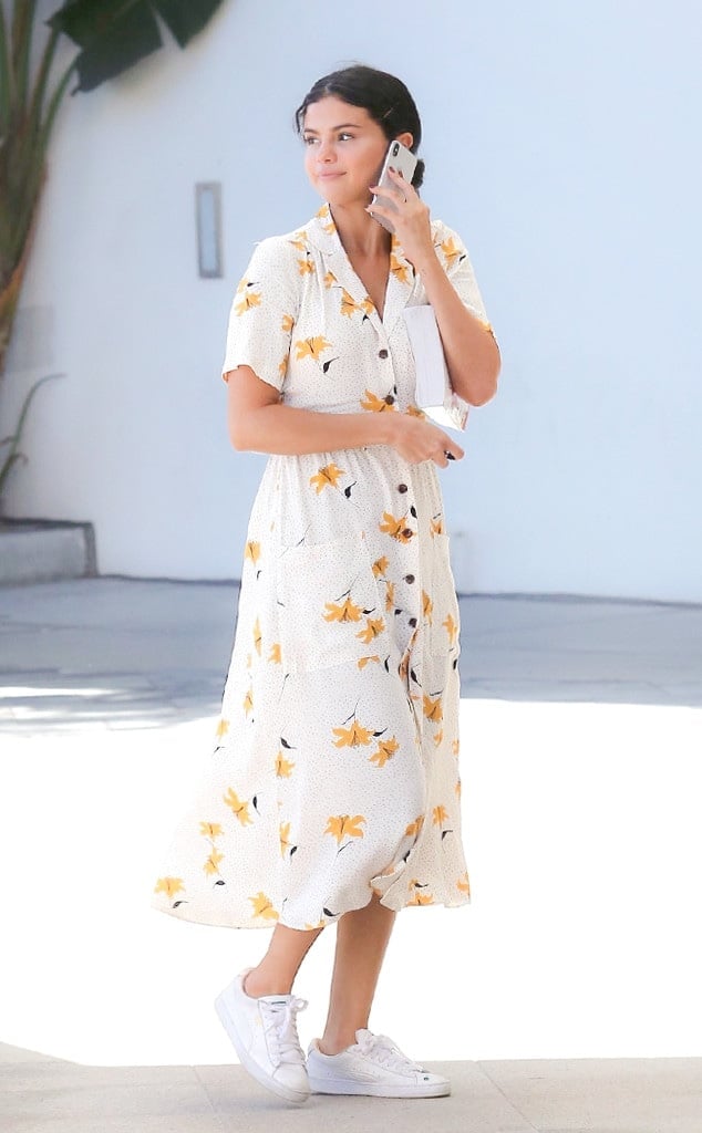 Floral Midi Dress and Sneakers — Dress with Sneakers