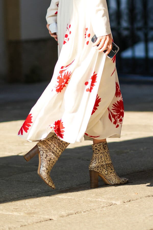 White Floral Dress with Snakeskin Block Heel Boots White Floral Dress with Snakeskin Block Heel Boots — Dresses and Boots Outfit