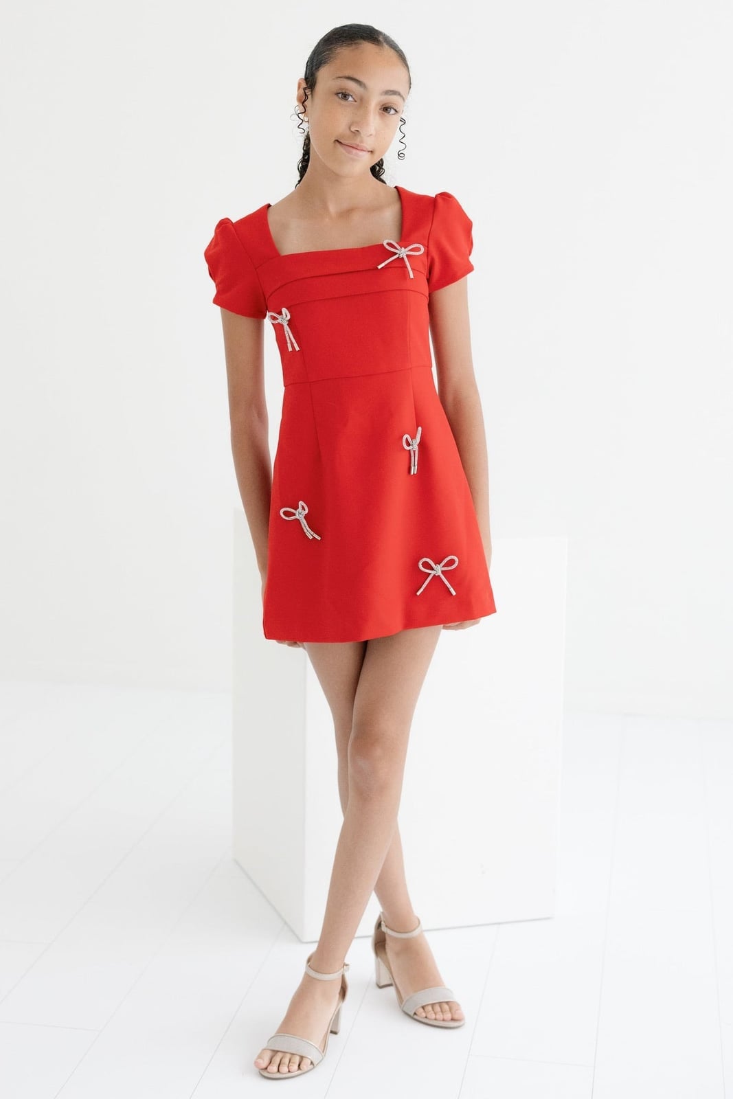 Red A-Line Mini Dress with Square Neckline, Office-Safe Version — Dresses for Teens