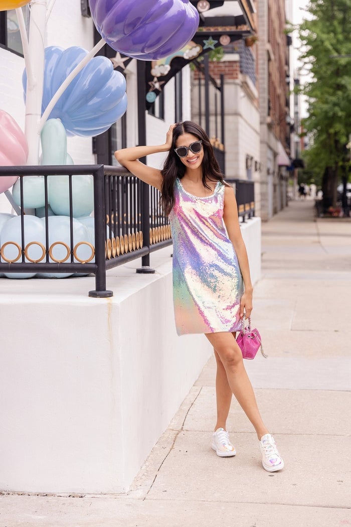 Iridescent Pastel Rainbow Sequin Slip Dress — Dresses for Teens