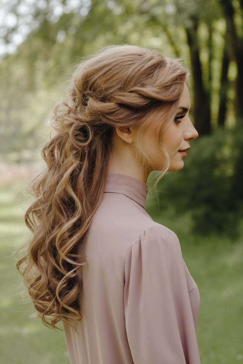 Long Wavy Ash Blonde Half Updo With Braids and Face Framing Pieces Long Wavy Ash Blonde Half Updo With Braids and Face Framing Pieces — Dresses Hairstyles