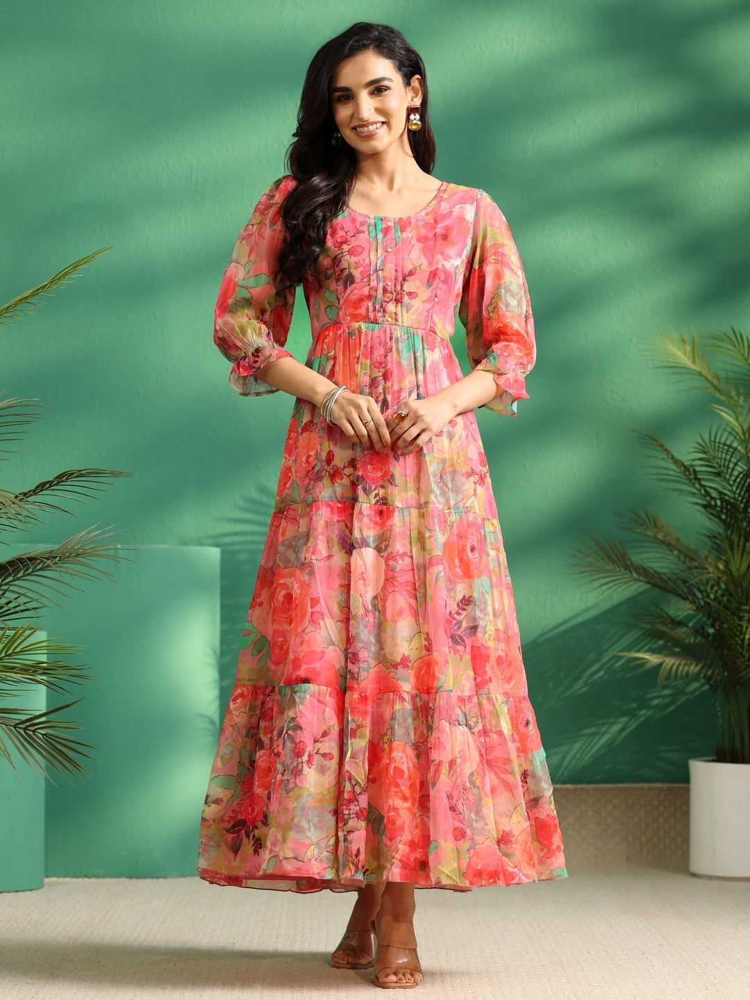 Vibrant Tiered Floral Dress with Puff Sleeves Vibrant Tiered Floral Dress with Puff Sleeves — Dresses to Wear
