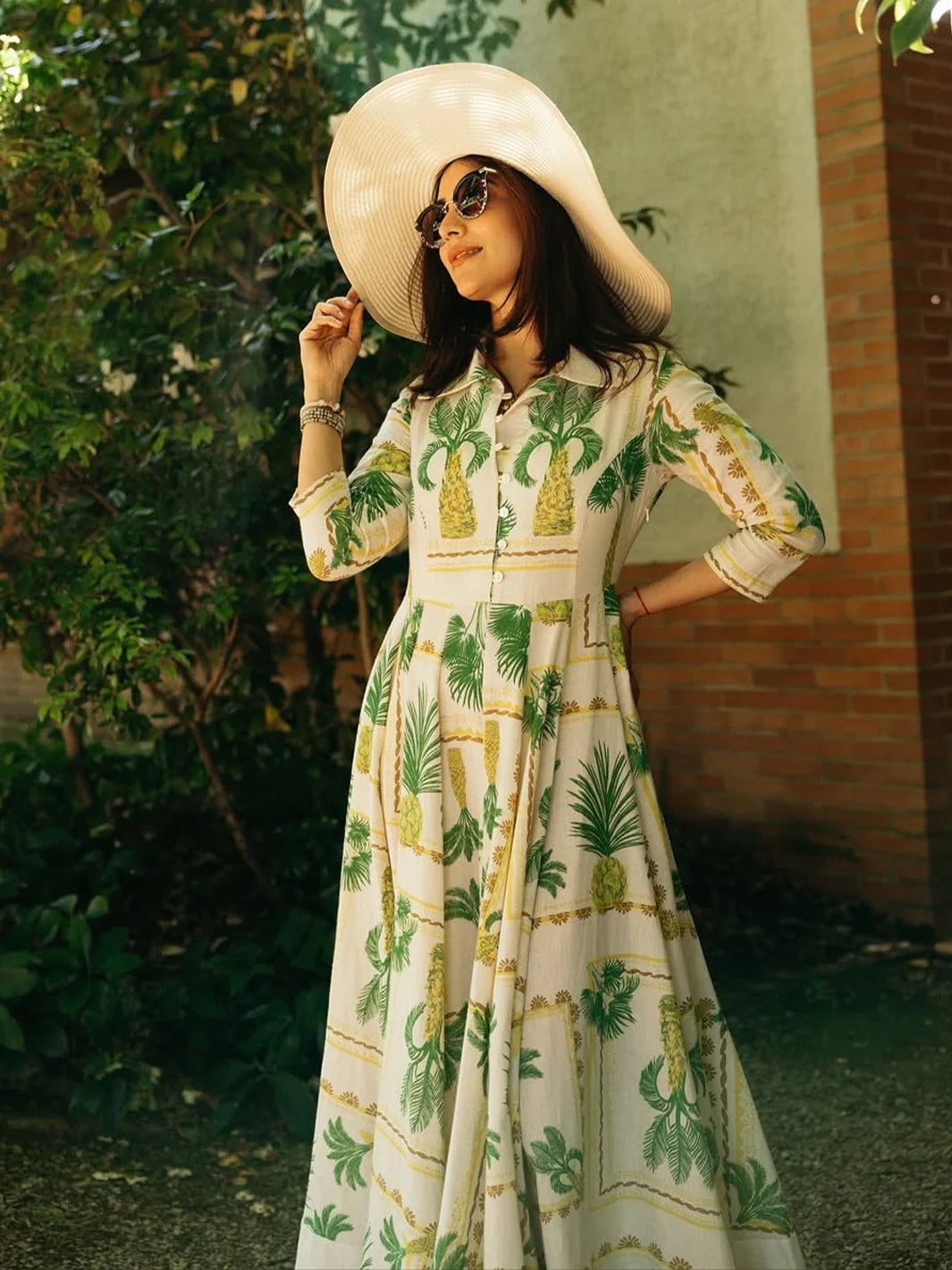 Green Pineapple Print Long-Sleeve Maxi Dress Green Pineapple Print Long-Sleeve Maxi Dress — Dresses to Wear