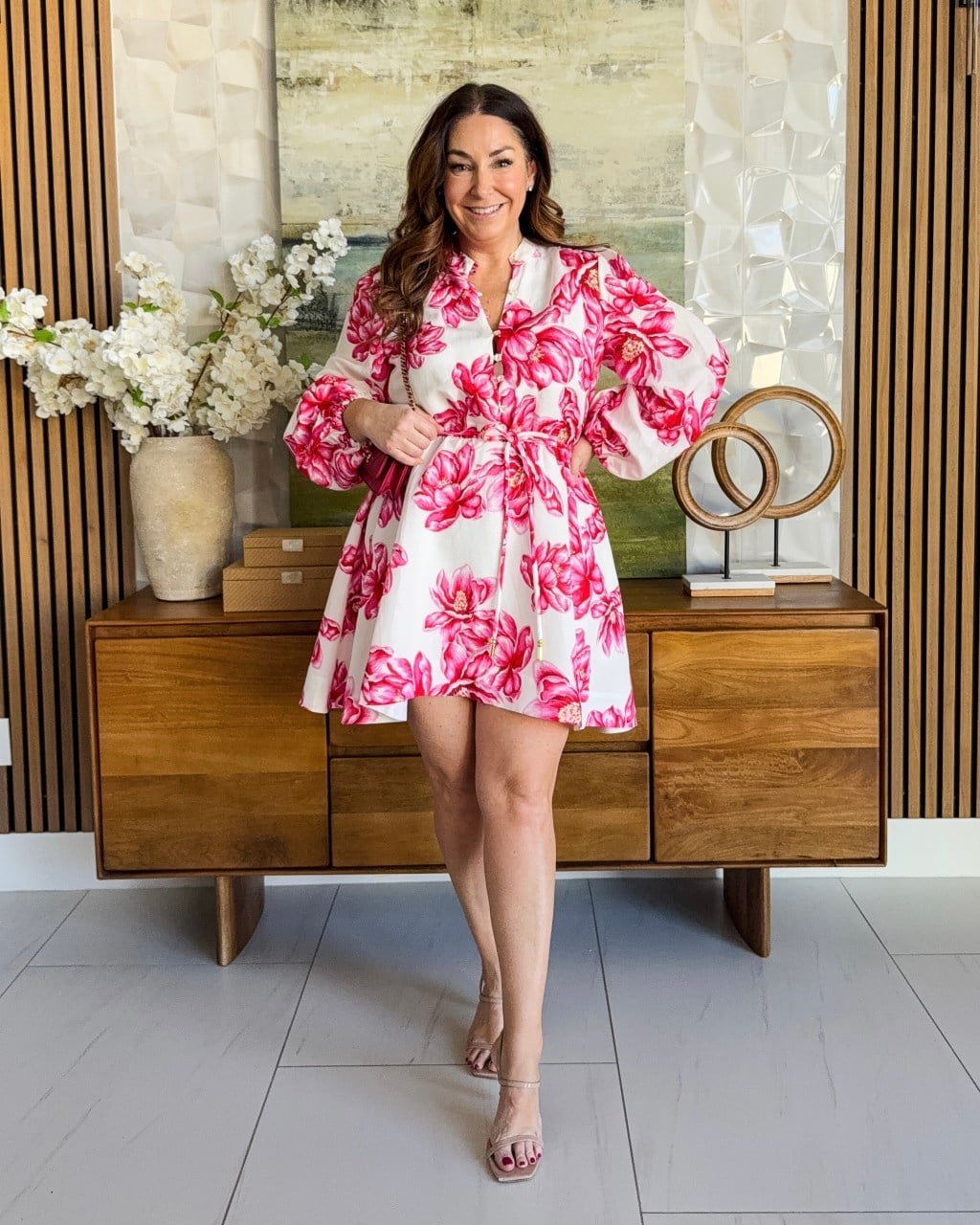 White Pink Floral Print A-Line Dress White Pink Floral Print A-Line Dress — Dresses to Wear