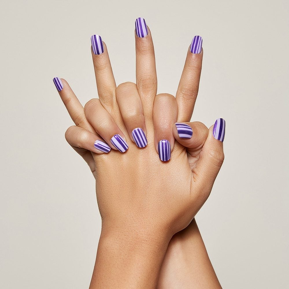 Purple and White Stripe Medium Square Nails Purple and White Stripe Medium Square Nails — Easy Nail Art