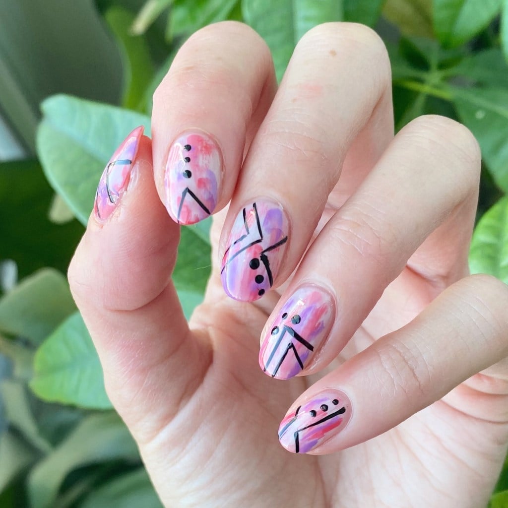 Watercolor Pink Purple Abstract Line Nails Watercolor Pink Purple Abstract Line Nails — Easy Nail Art