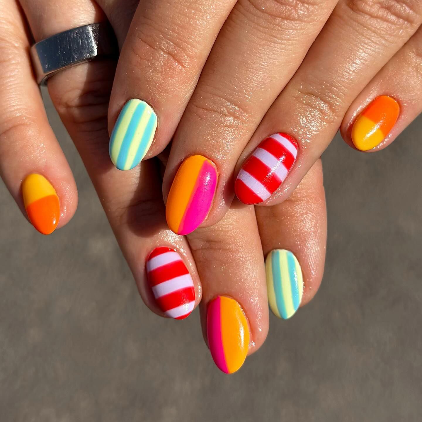 Vibrant Color Block Short Oval Nails Vibrant Color Block Short Oval Nails — Easy Nail Art