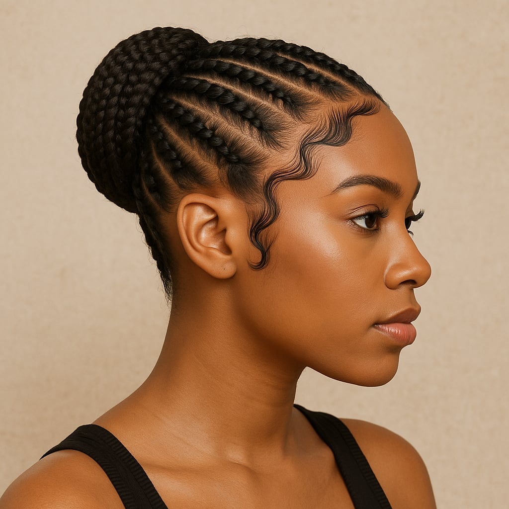Braided Cornrows With Elaborate Wavy Edges Braided Cornrows With Elaborate Wavy Edges — Edges Hairstyles