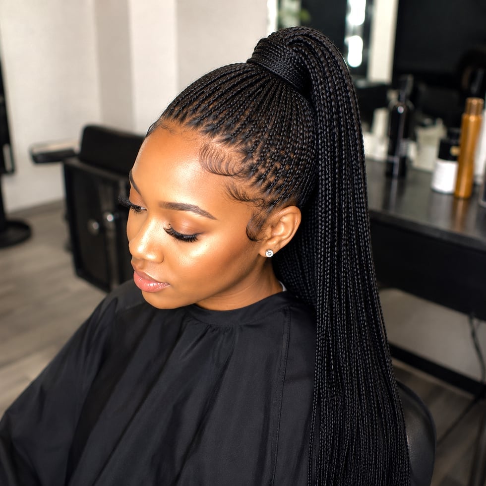 Micro Braids High Ponytail With Laid Edges Micro Braids High Ponytail With Laid Edges — Edges Hairstyles