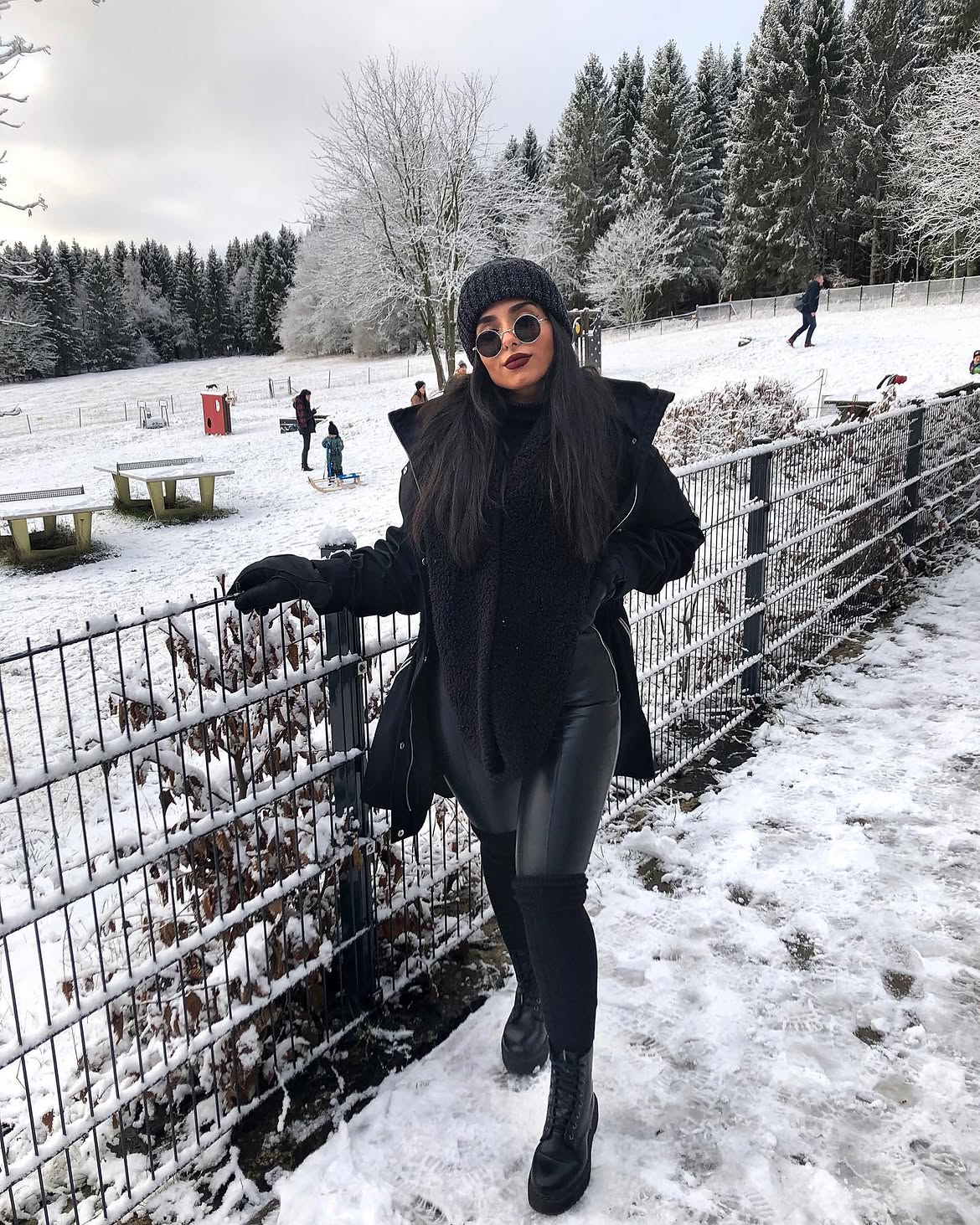 Edgy All-Black Winter Outfit With Leather Pants
