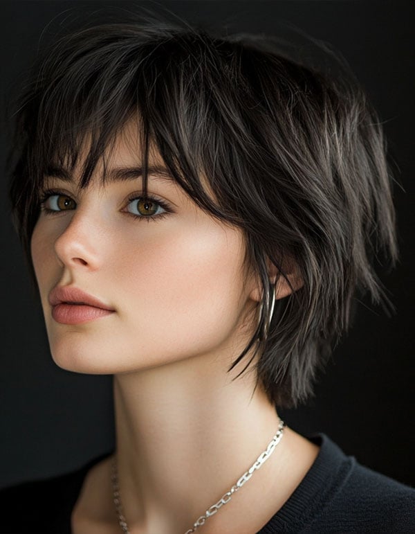 Textured Dark Brown Bob With Wispy Bangs Textured Dark Brown Bob With Wispy Bangs — Edgy Haircuts