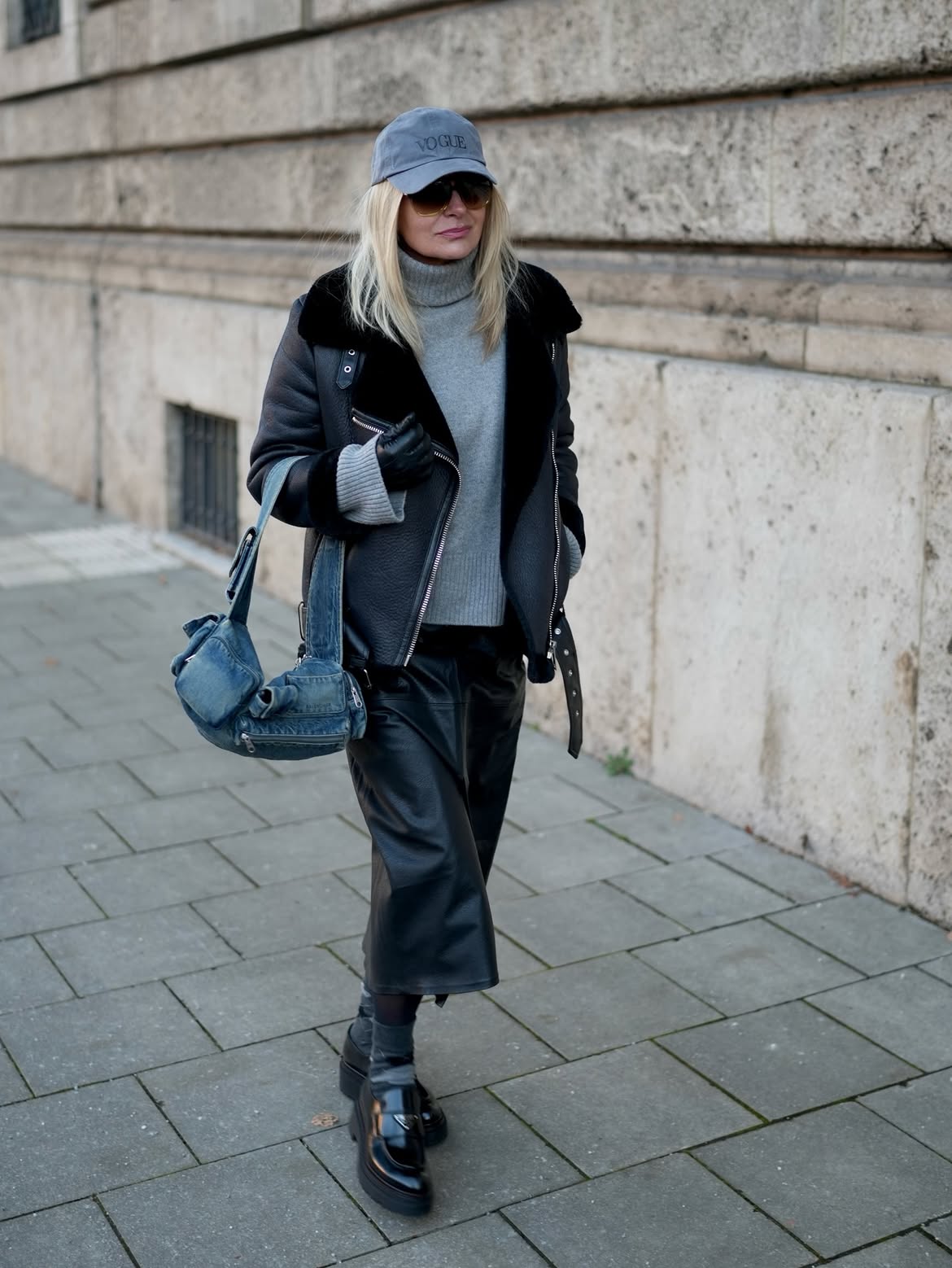 Edgy Moto Jacket With Leather Skirt And Chunky Loafers