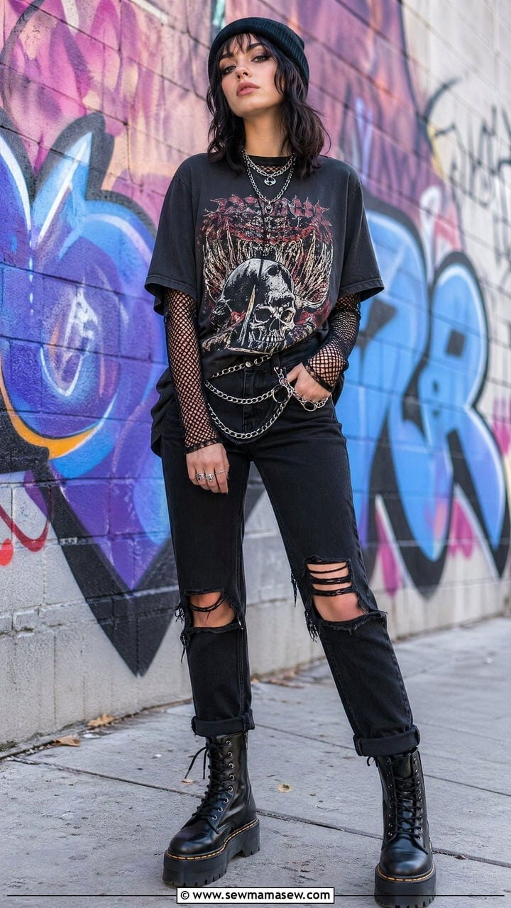 Ripped Jeans and Fishnet Layers Create a Grunge Aesthetic Ripped Jeans and Fishnet Layers Create a Grunge Aesthetic — Edgy Outfits
