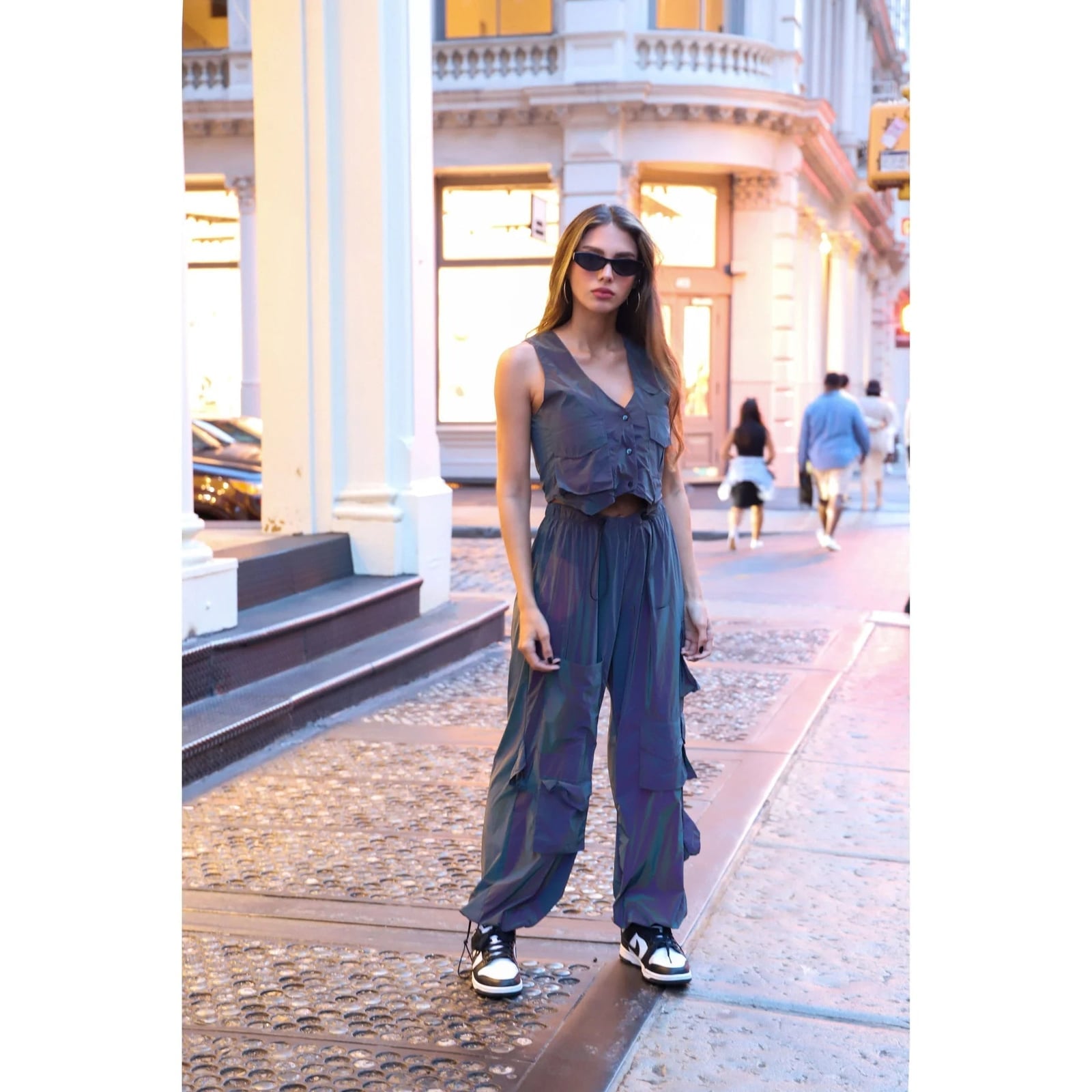 Iridescent Fabric Set for Modern Edgy Street Style Iridescent Fabric Set for Modern Edgy Street Style — Edgy Outfits