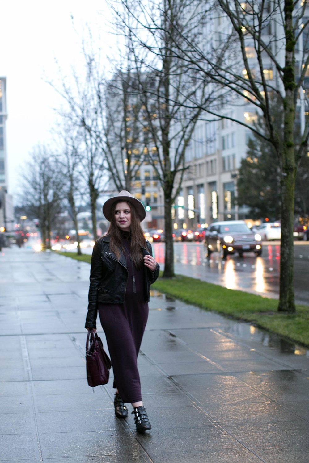 Leather Jacket Over Knit Dress with Combat Boots for Street Style Leather Jacket Over Knit Dress with Combat Boots for Street Style — Edgy Outfits