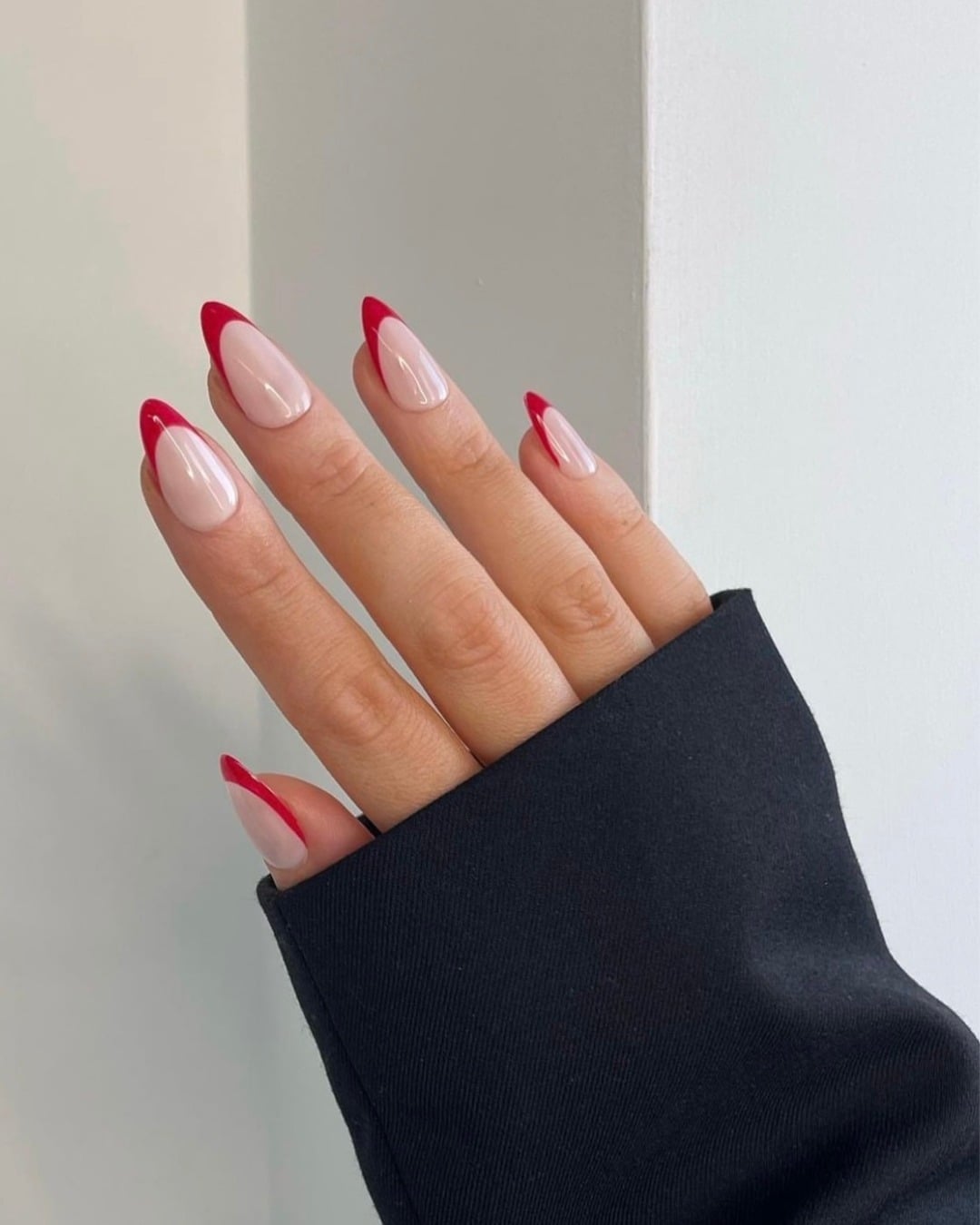 Long Sharp Almond Red French Long Sharp Almond Red French — Elegant Christmas Nails