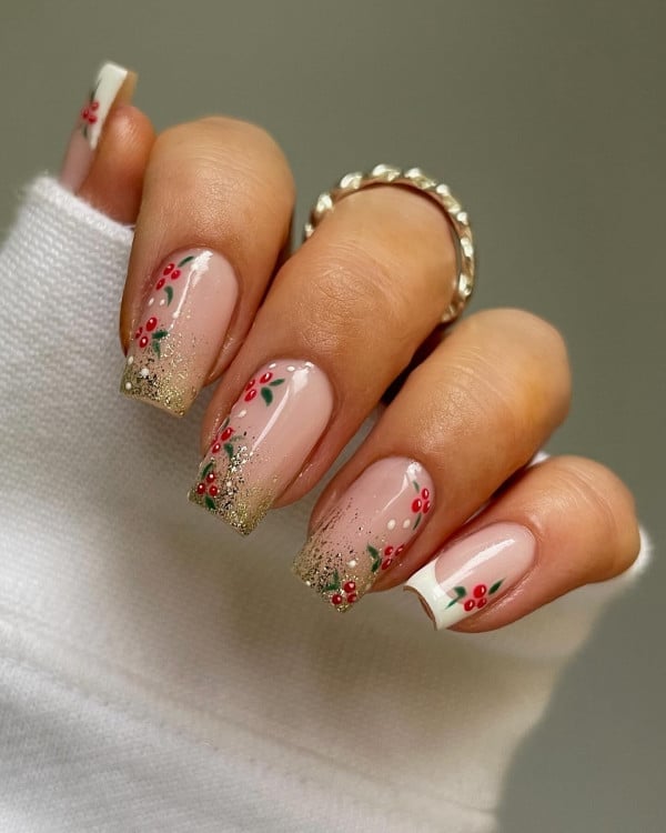 Long Square Glitter Gradient Holly Long Square Glitter Gradient Holly — Elegant Christmas Nails