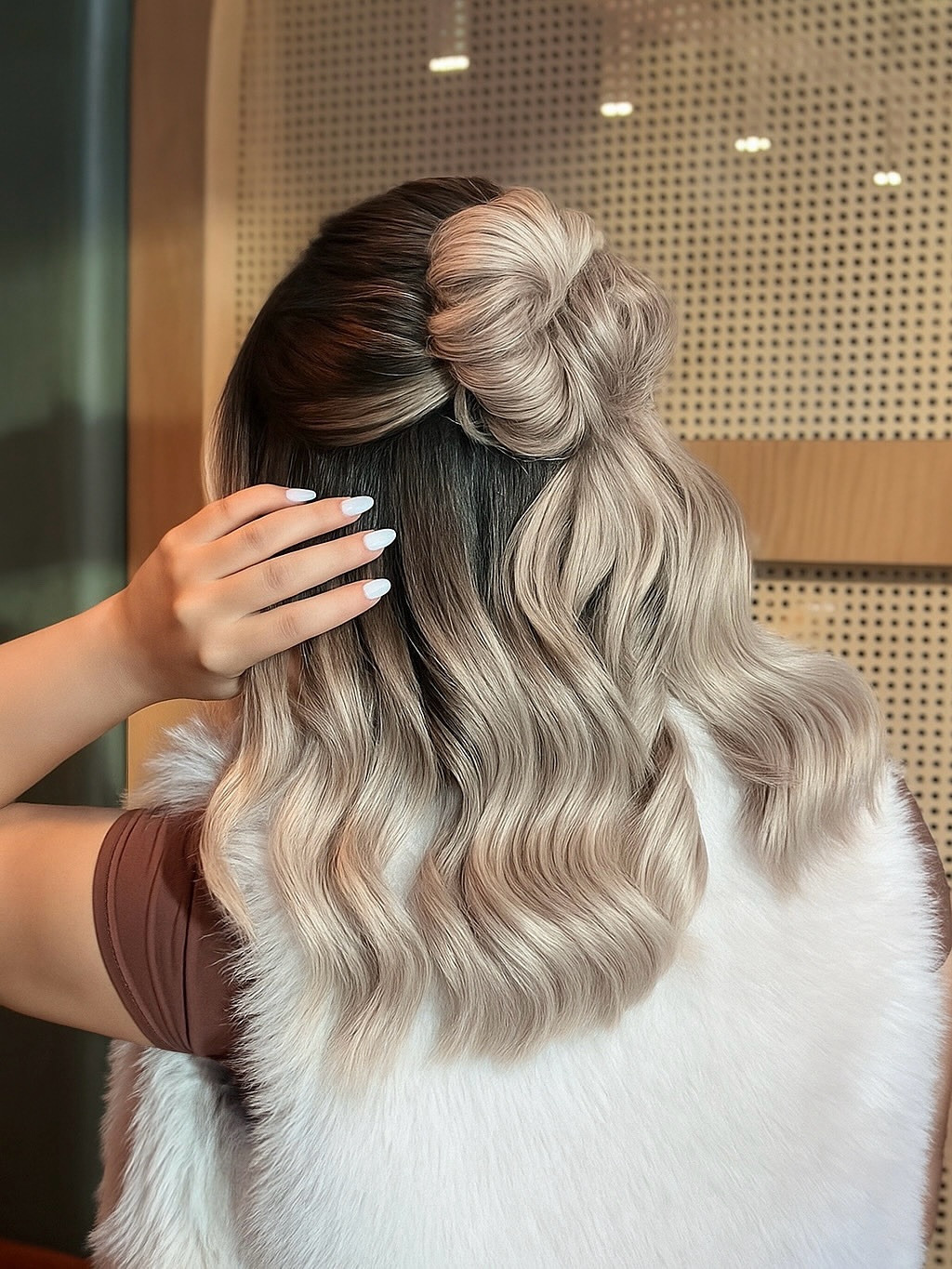 Elegant Twisted Half Up Bun With Bronde Waves