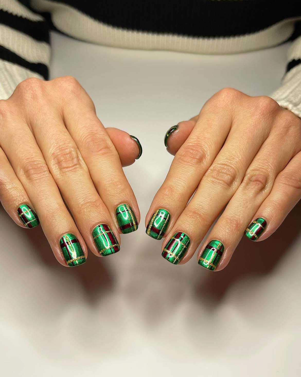 Emerald Plaid French Tip Nails