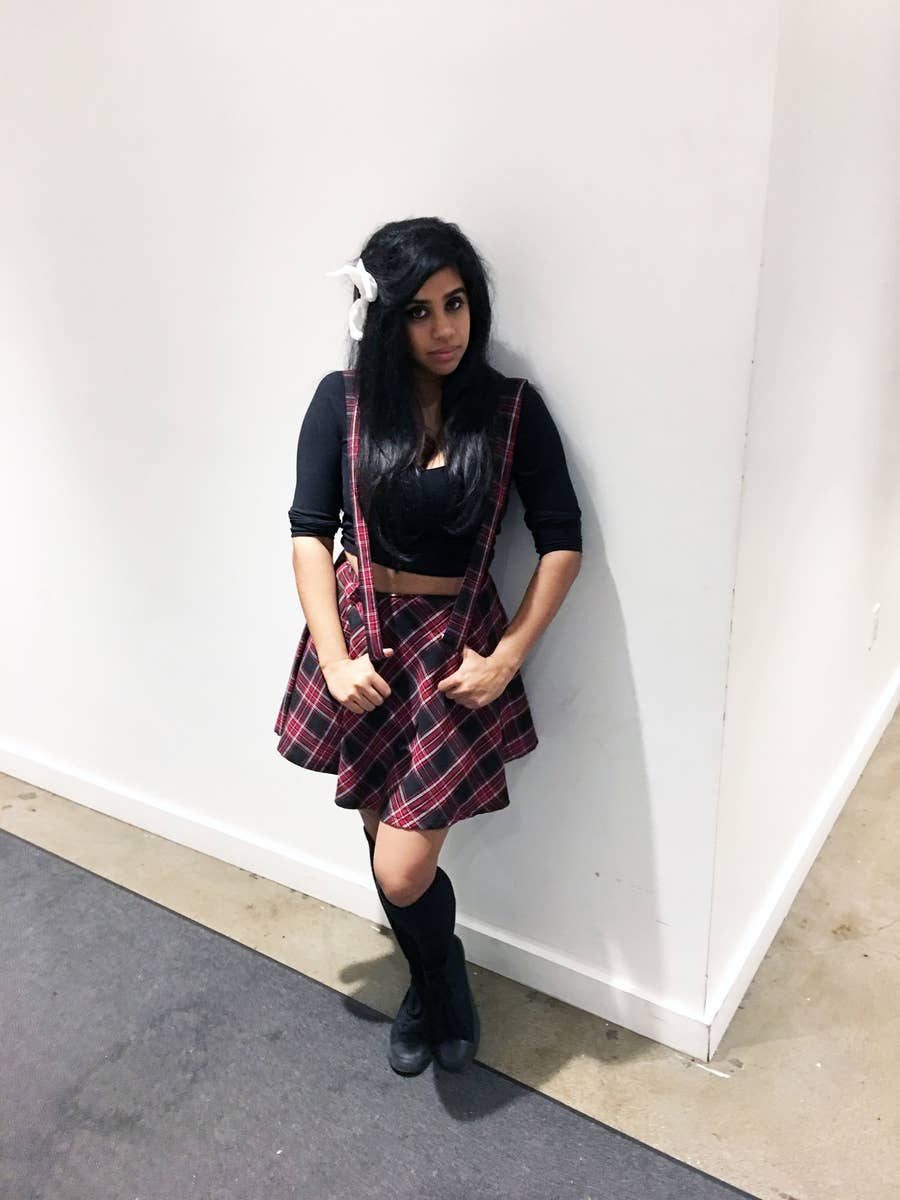 Plaid Suspender Skirt with Long-Sleeve Crop Top — Emo Style