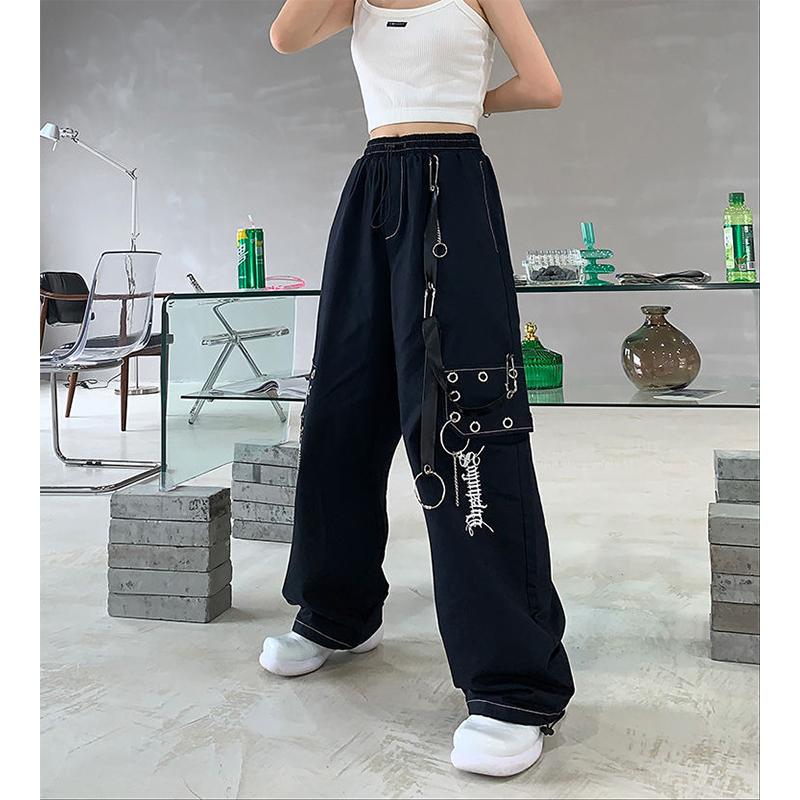 Cargo Pants with Chain Detail and Platform Sneakers — Emo Style
