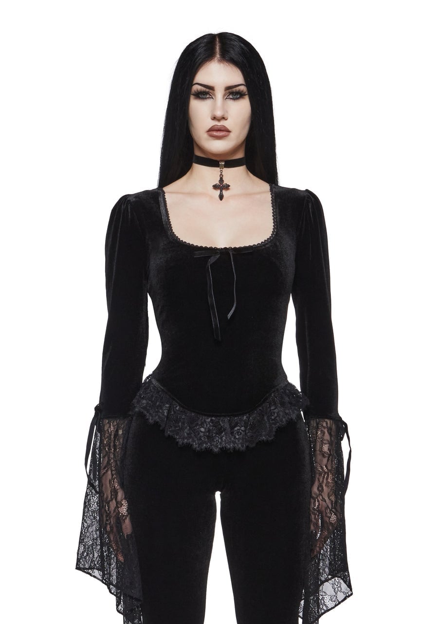 Ribbed Knit Top with Pleated Skirt and Cross Socks — Emo Style