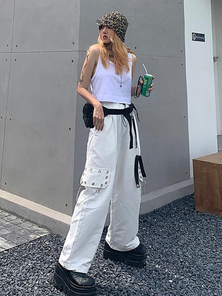 Cargo Pants with Chains, Beanie, and Platform Boots, Close-Up Take — Emo Style