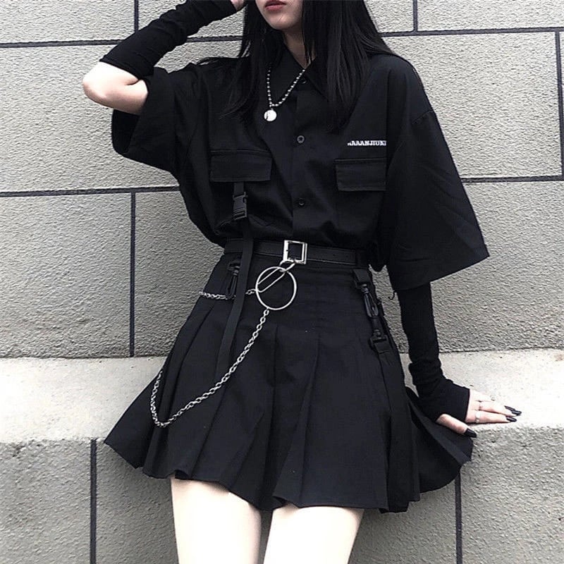 Button-Up Shirt Over Undershirt with Pleated, Office-Safe Version — Emo Style